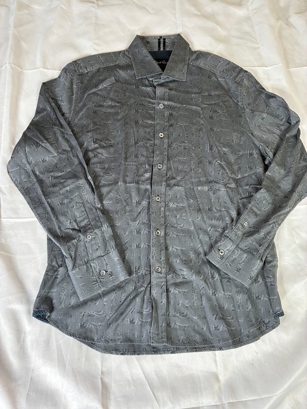 Robert Graham Modern Americana Mens XL Tailored Fit Floral Stripe Shirt Gray